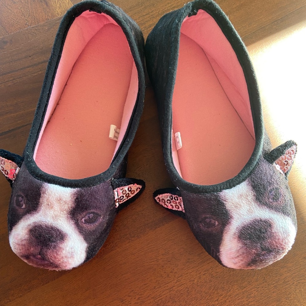 Boston Terrier Glam Slippers (Brand New)- Size M (7-8)